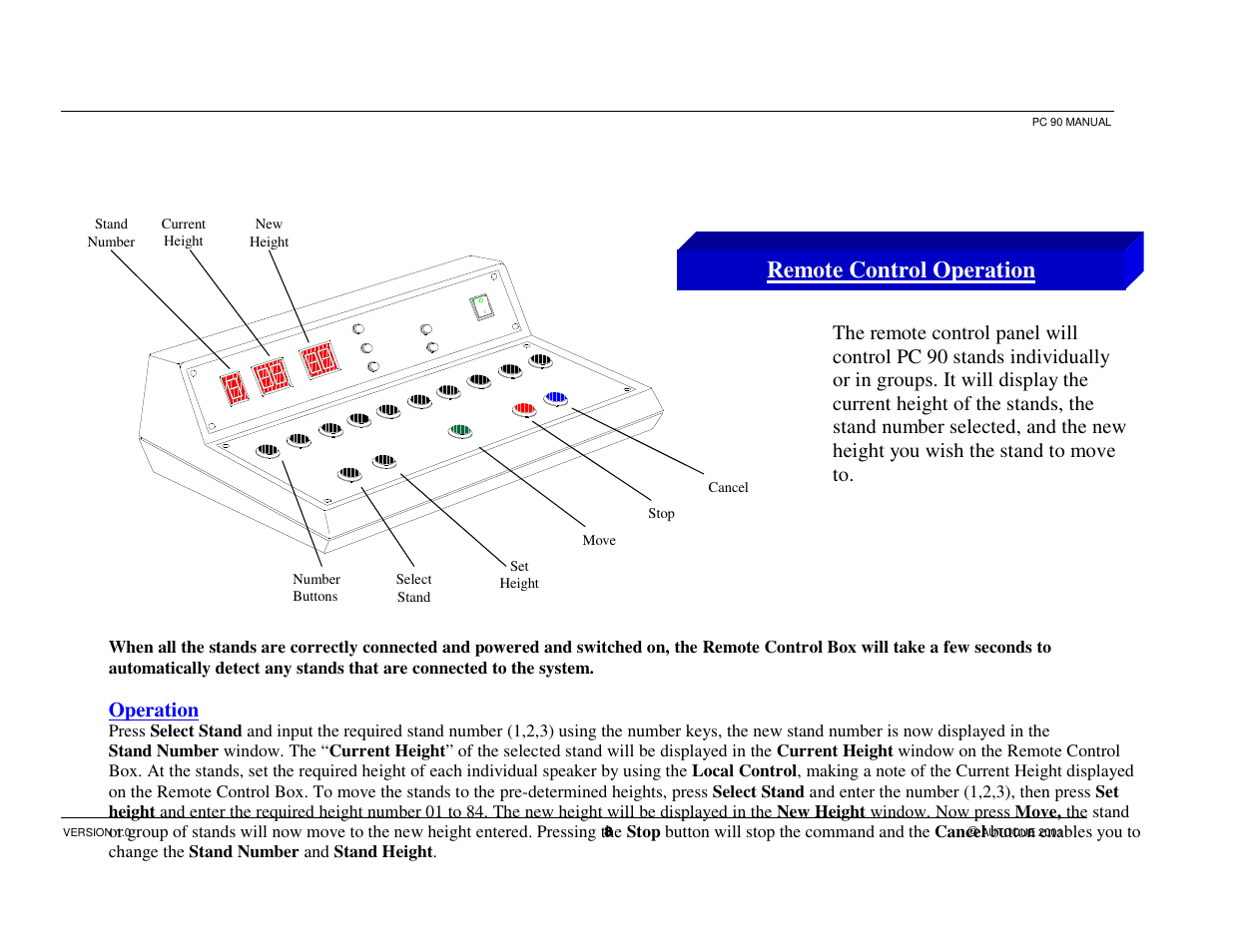 Remote control operation, Operation | Autocue PC 90 User Manual | Page 8 / 13