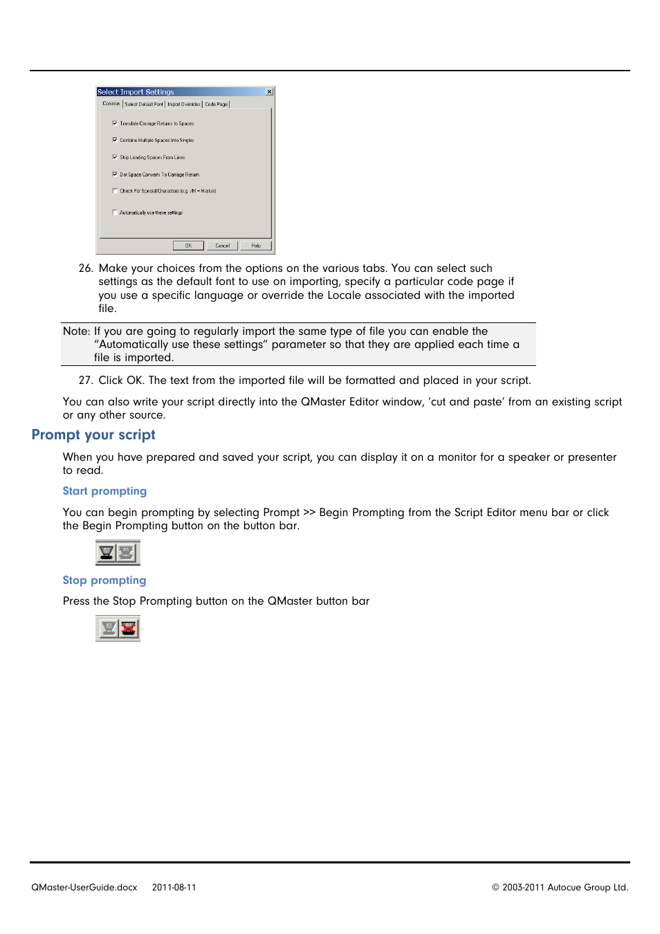 Prompt your script | Autocue QMaster User Manual | Page 13 / 75