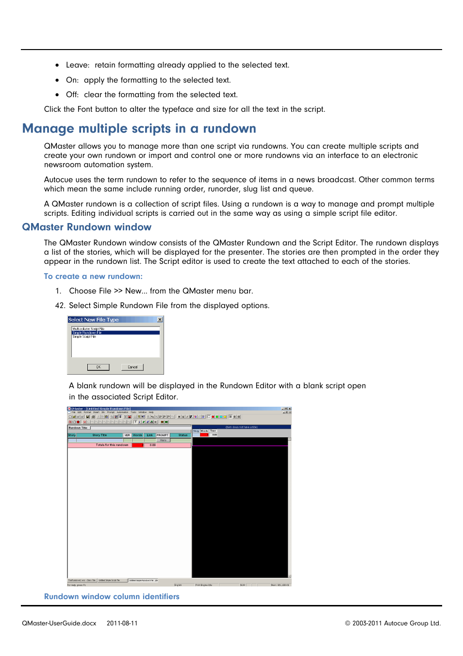 Manage multiple scripts in a rundown, Qmaster rundown window | Autocue QMaster User Manual | Page 19 / 75