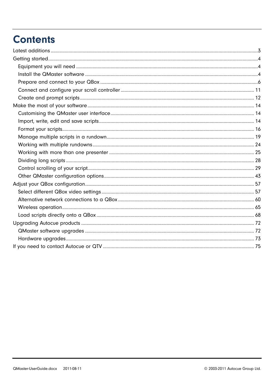 Autocue QMaster User Manual | Page 2 / 75