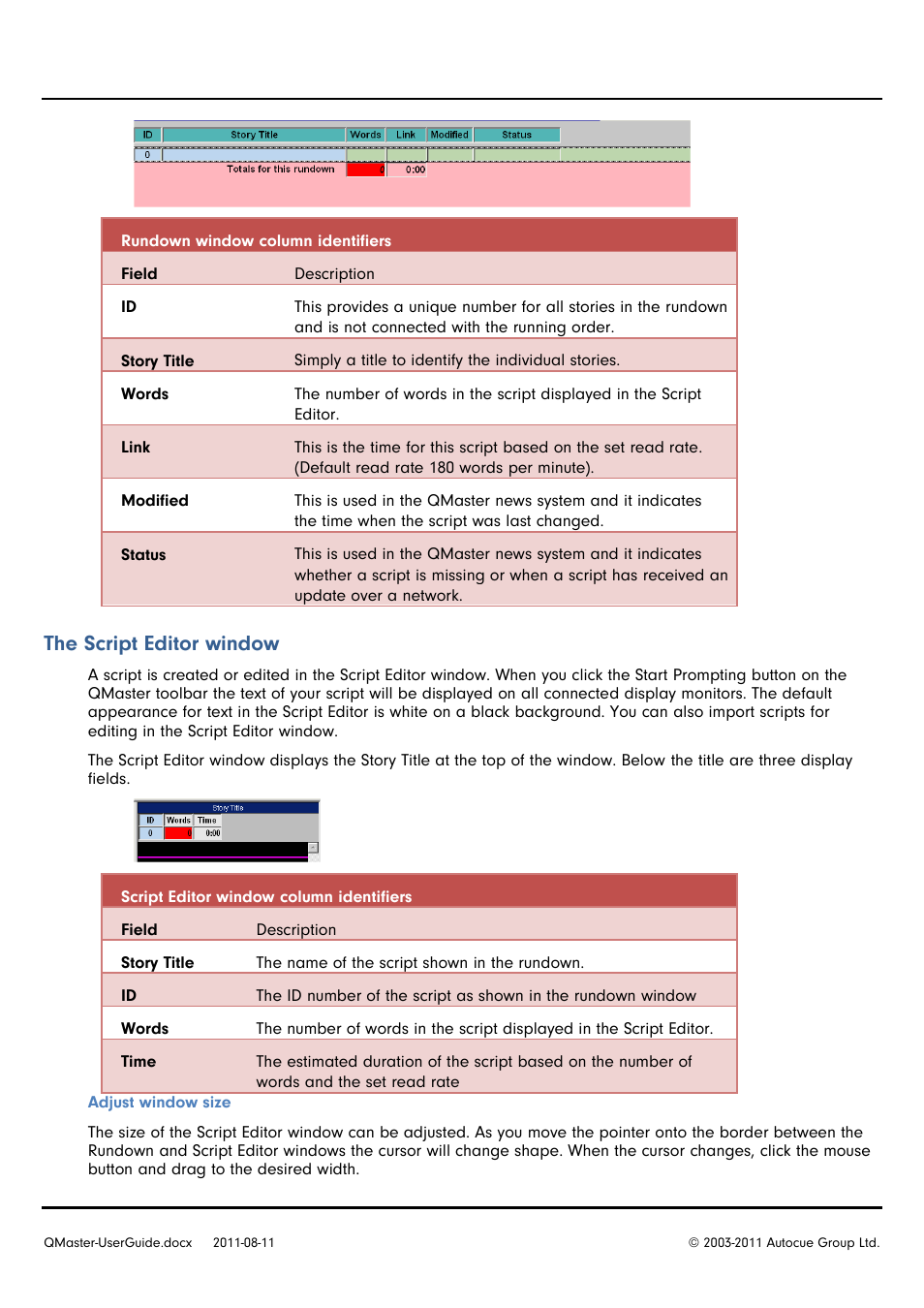 The script editor window | Autocue QMaster User Manual | Page 20 / 75