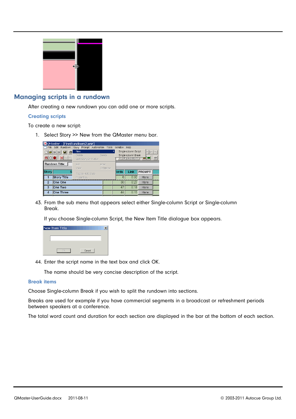 Managing scripts in a rundown | Autocue QMaster User Manual | Page 21 / 75