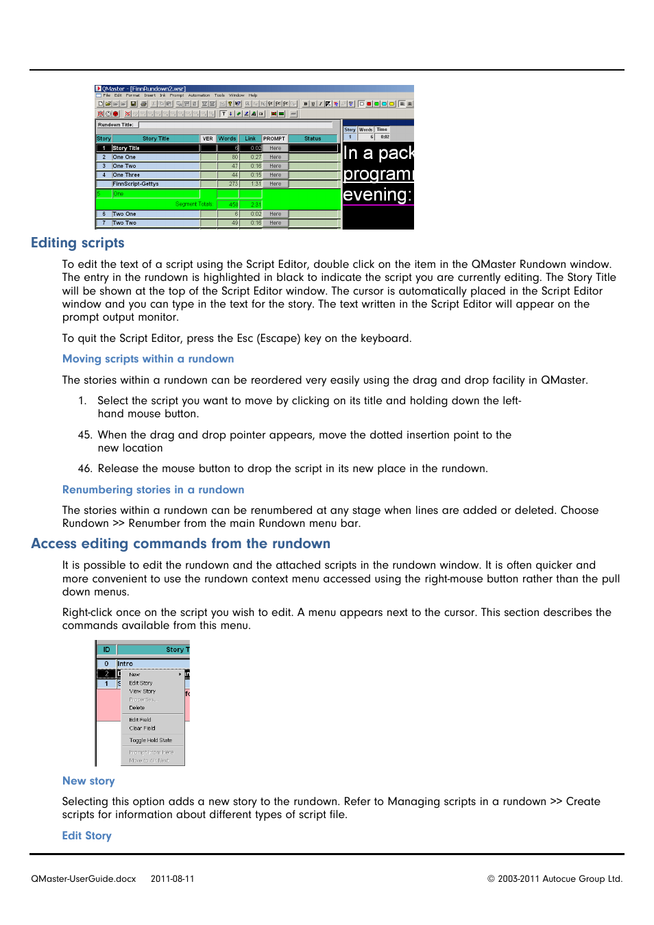 Editing scripts, Access editing commands from the rundown | Autocue QMaster User Manual | Page 22 / 75