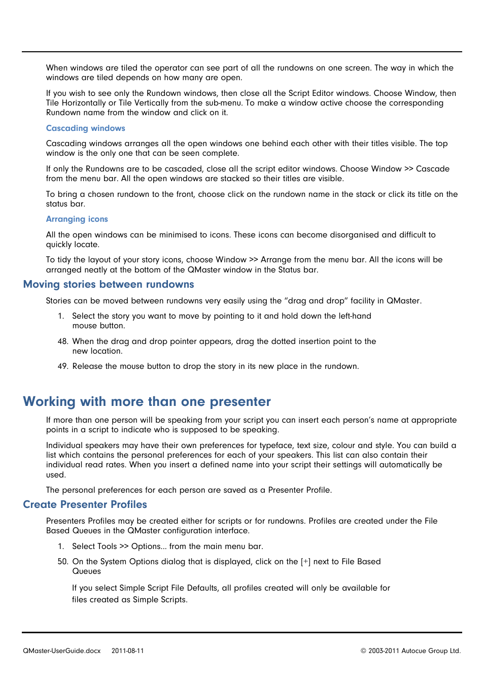 Working with more than one presenter, Moving stories between rundowns, Create presenter profiles | Autocue QMaster User Manual | Page 25 / 75