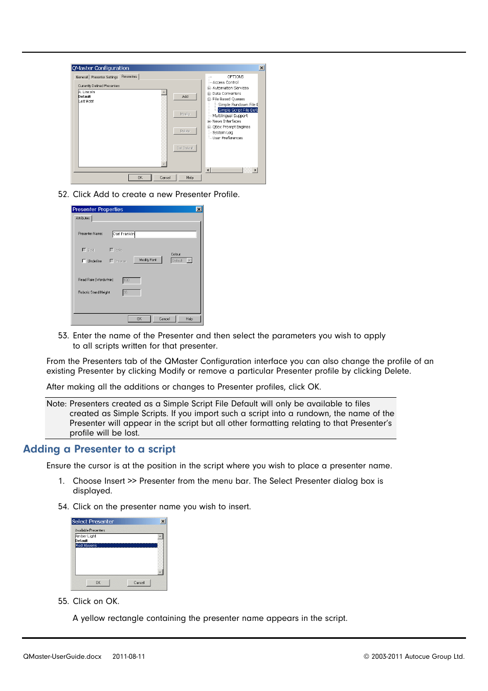 Adding a presenter to a script | Autocue QMaster User Manual | Page 27 / 75