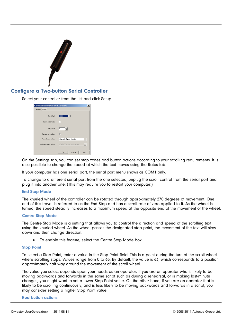 Configure a two-button serial controller | Autocue QMaster User Manual | Page 32 / 75