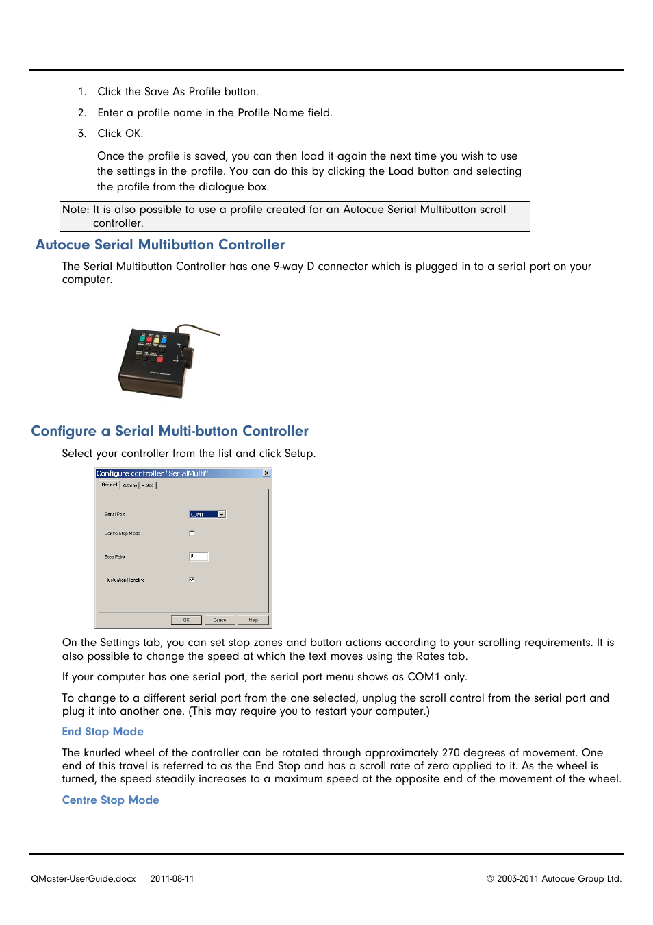 Autocue serial multibutton controller, Configure a serial multi-button controller | Autocue QMaster User Manual | Page 34 / 75