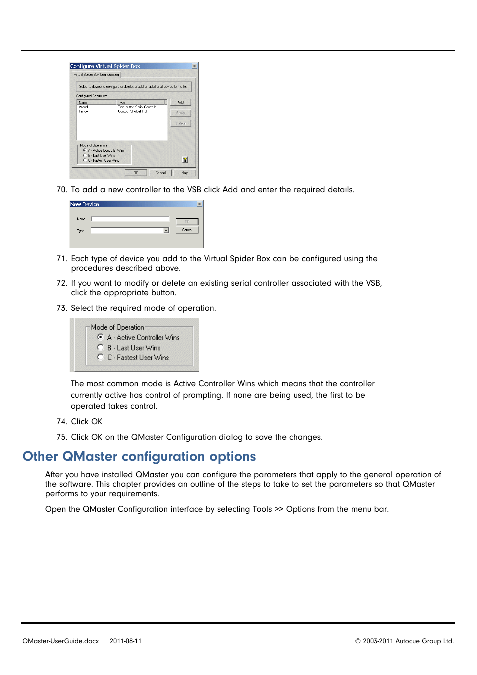 Other qmaster configuration options | Autocue QMaster User Manual | Page 43 / 75