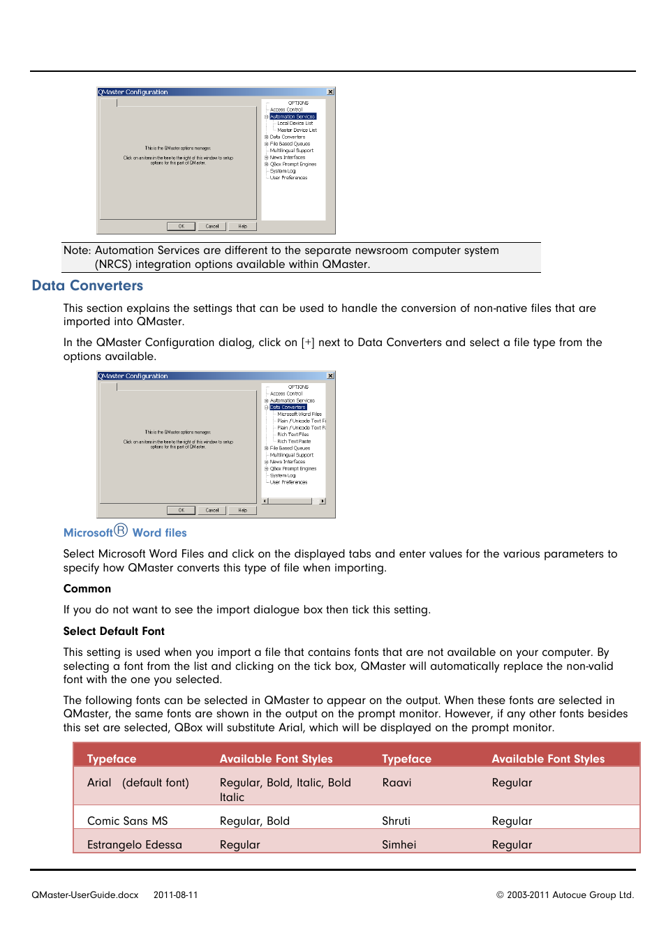 Data converters | Autocue QMaster User Manual | Page 45 / 75