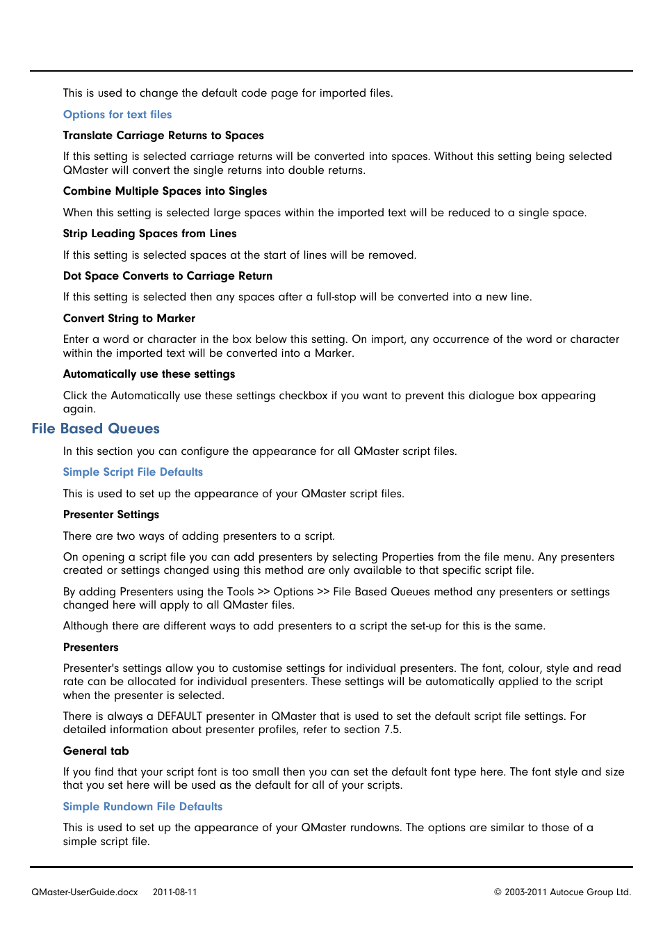 File based queues | Autocue QMaster User Manual | Page 47 / 75