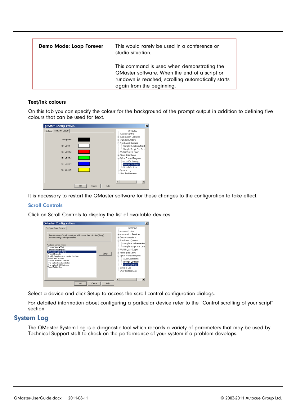 System log | Autocue QMaster User Manual | Page 51 / 75