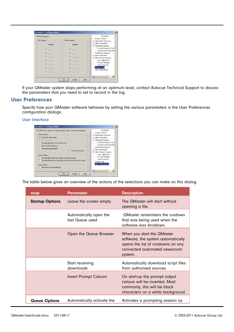 User preferences | Autocue QMaster User Manual | Page 52 / 75