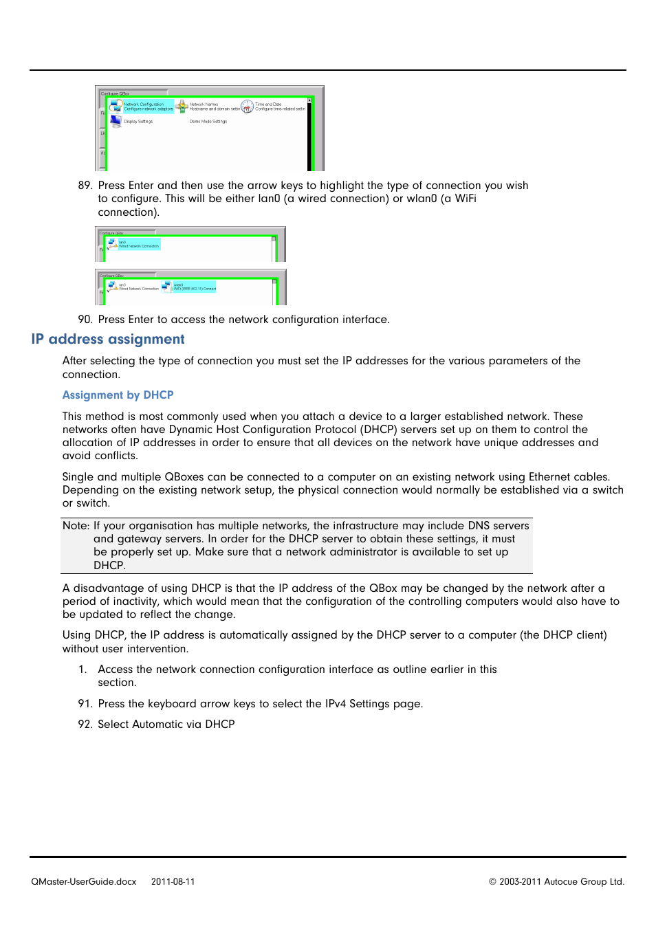 Ip address assignment | Autocue QMaster User Manual | Page 61 / 75