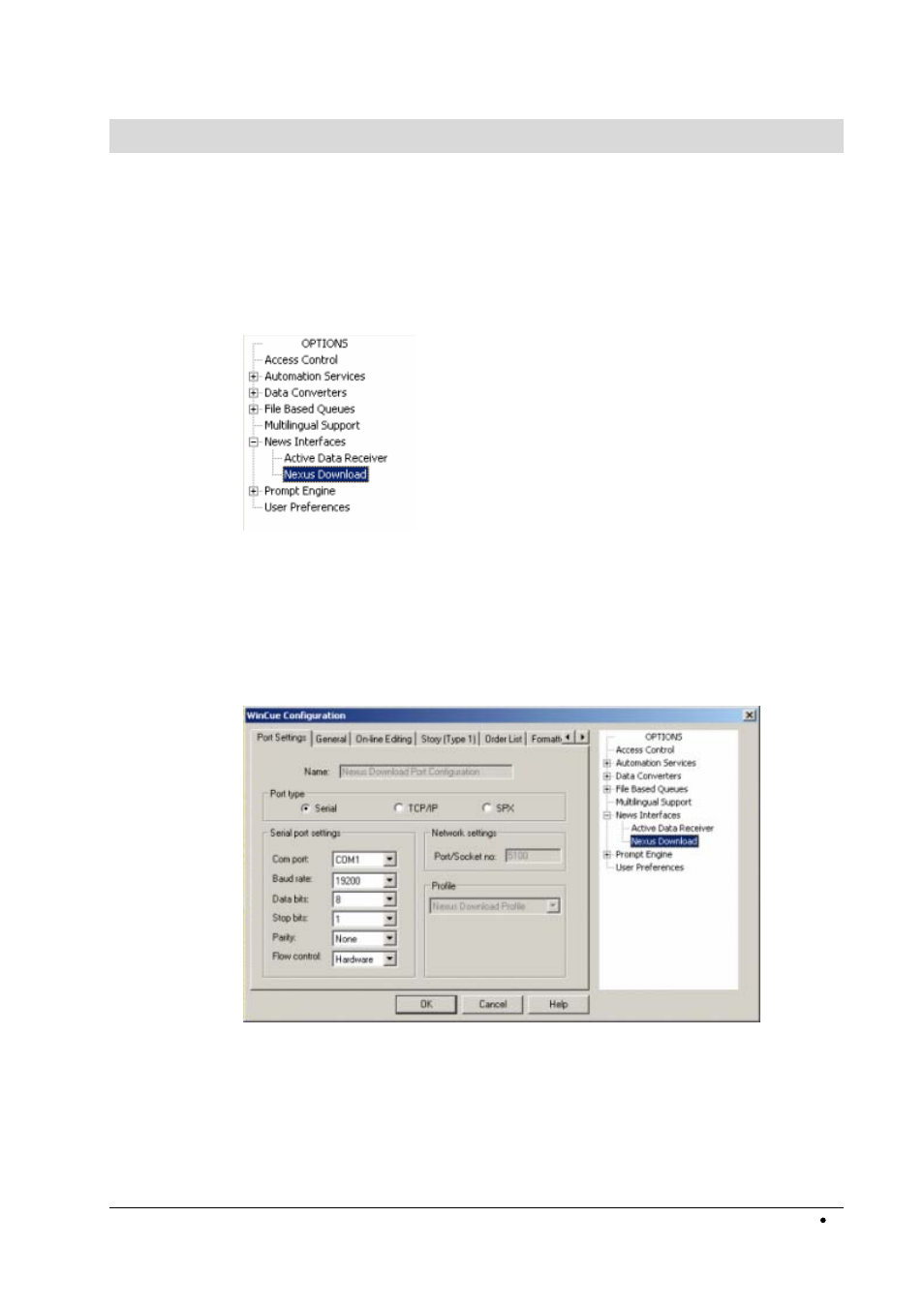 1 wincue configuration, 1 port settings, Wincue configuration | Port settings | Autocue WinCue Pro News Nexus User Manual | Page 7 / 26