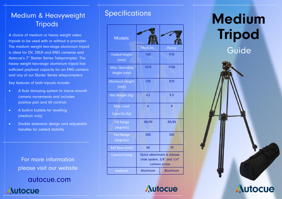 Autocue Medium Video Tripod User Manual | 2 pages
