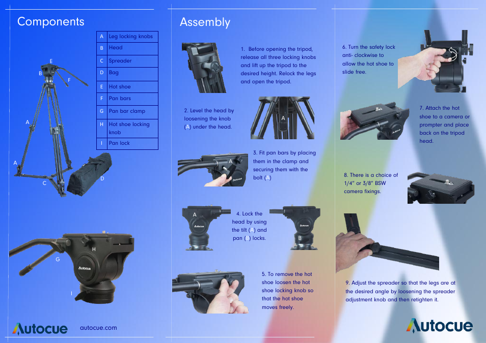 Components, Assembly | Autocue Heavy Video Tripod User Manual | Page 2 / 2