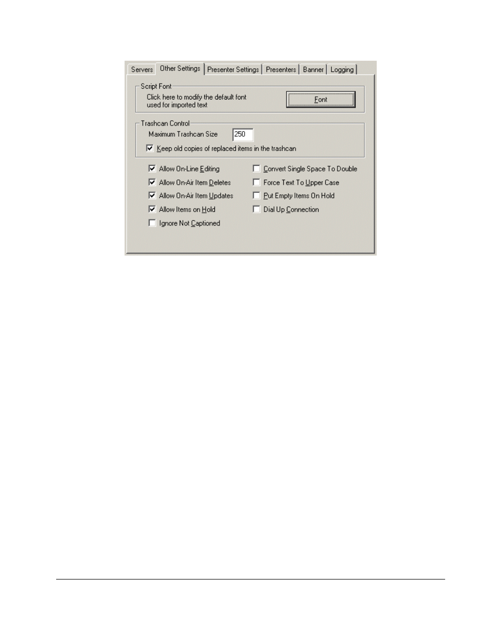 Presenter settings, Presenters, Banner | Logging | Autocue QMaster and WinCue Pro News AP ENPS User Manual | Page 13 / 23