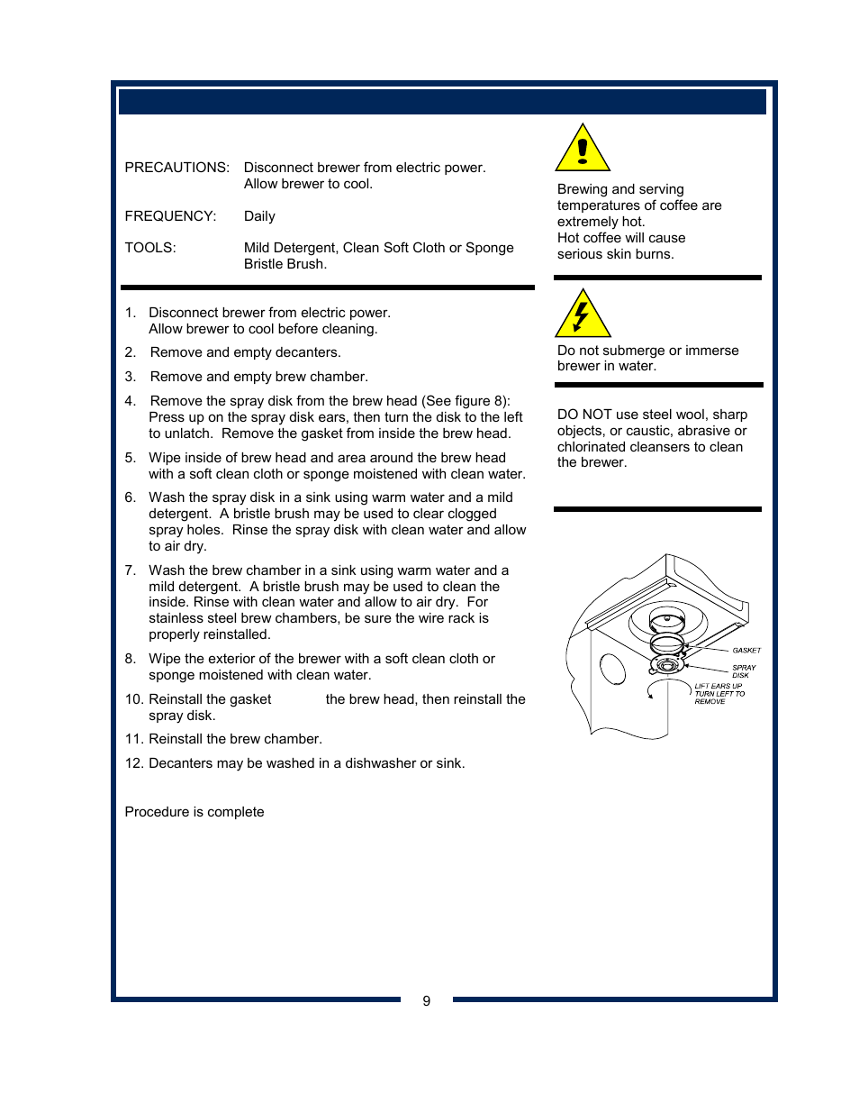 Procedure: clean coffee brewer | Bloomfield 8541 User Manual | Page 11 / 28