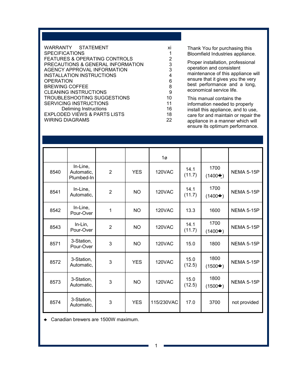 Bloomfield 8541 User Manual | Page 3 / 28