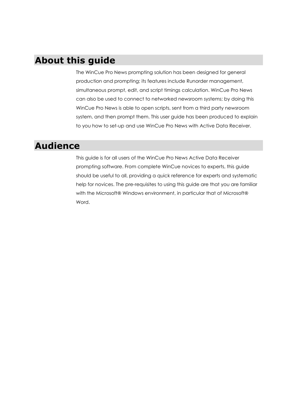 About this guide, Audience | Autocue WinCue Pro News ADR 2006 User Manual | Page 2 / 35