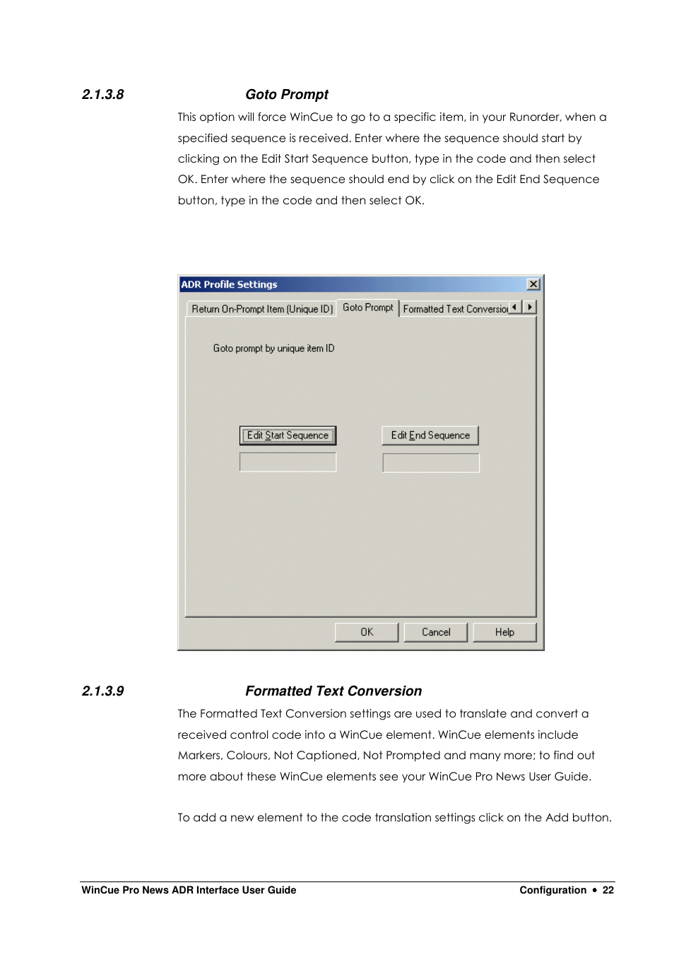 8 goto prompt, 9 formatted text conversion | Autocue WinCue Pro News ADR 2006 User Manual | Page 22 / 35