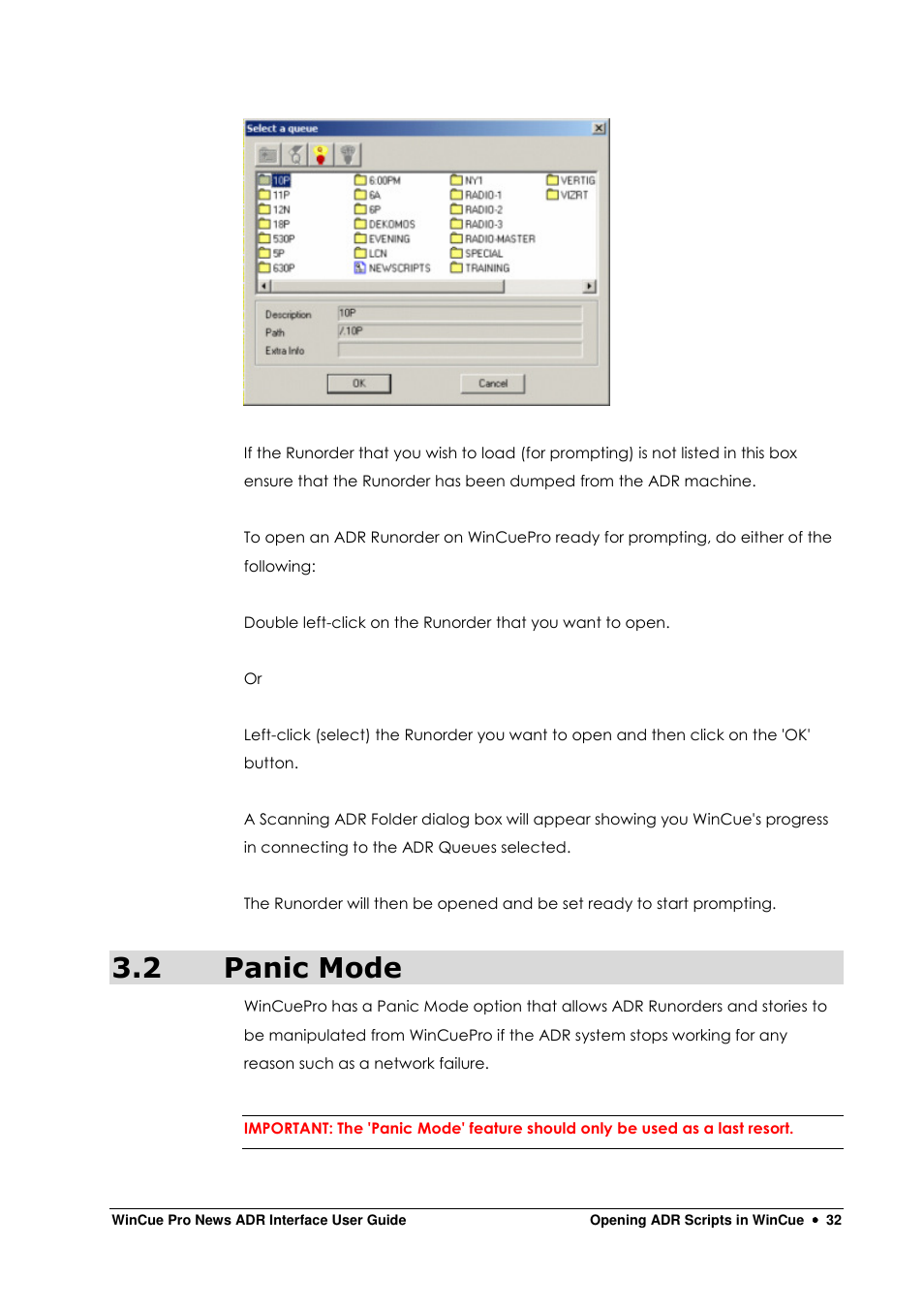 2 panic mode | Autocue WinCue Pro News ADR 2006 User Manual | Page 32 / 35