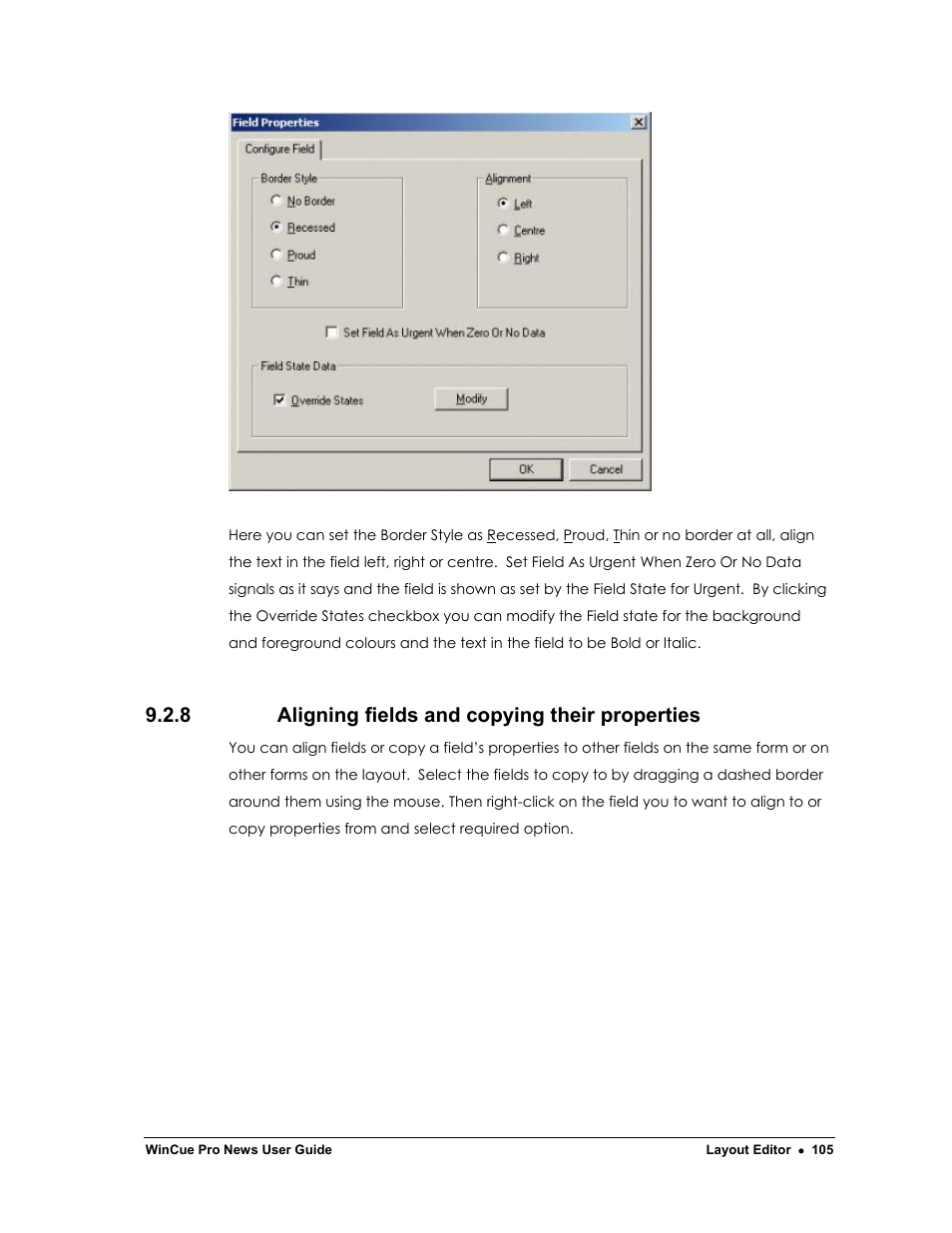8 aligning fields and copying their properties | Autocue WinCue Pro News Version 1.3 User Manual | Page 105 / 168