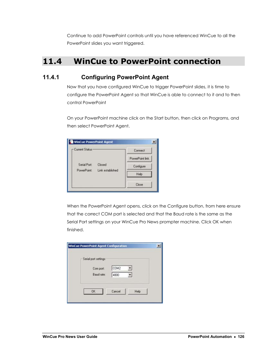 4 wincue to powerpoint connection, 1 configuring powerpoint agent | Autocue WinCue Pro News Version 1.3 User Manual | Page 126 / 168