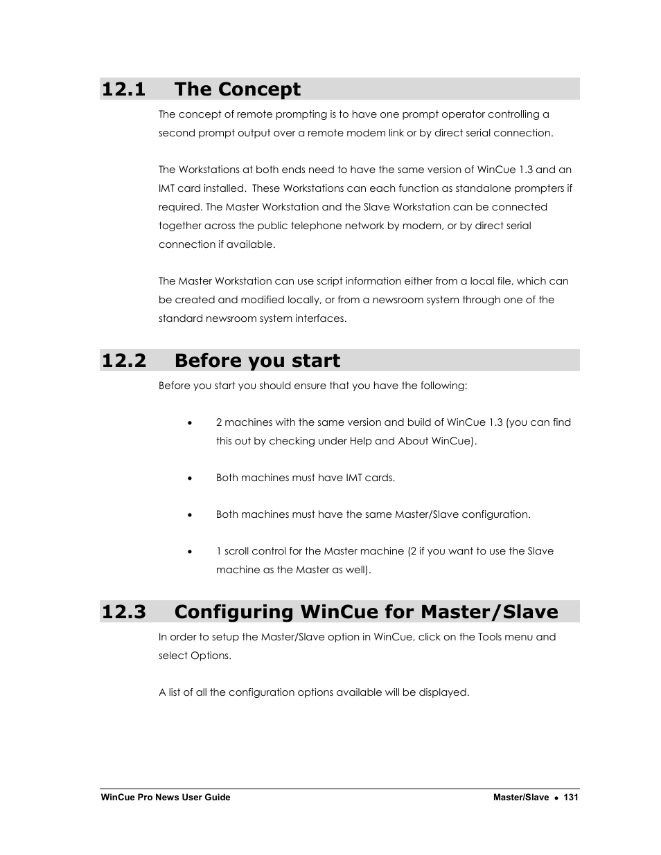 1 the concept, 2 before you start, 3 configuring wincue for master/slave | Autocue WinCue Pro News Version 1.3 User Manual | Page 131 / 168