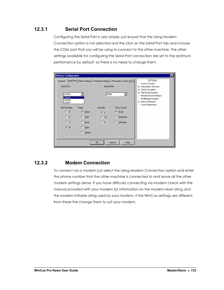 1 serial port connection, 2 modem connection | Autocue WinCue Pro News Version 1.3 User Manual | Page 133 / 168