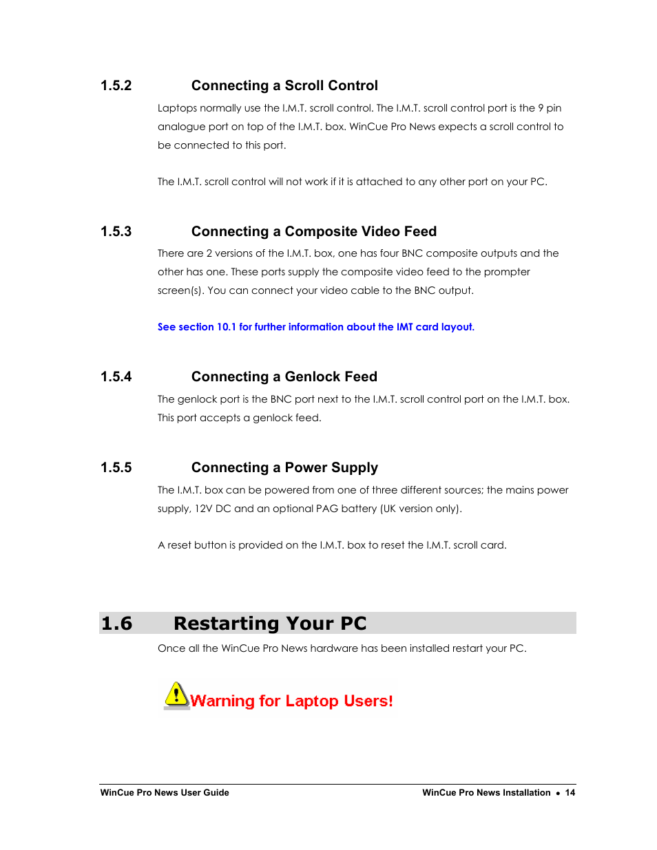 6 restarting your pc | Autocue WinCue Pro News Version 1.3 User Manual | Page 14 / 168