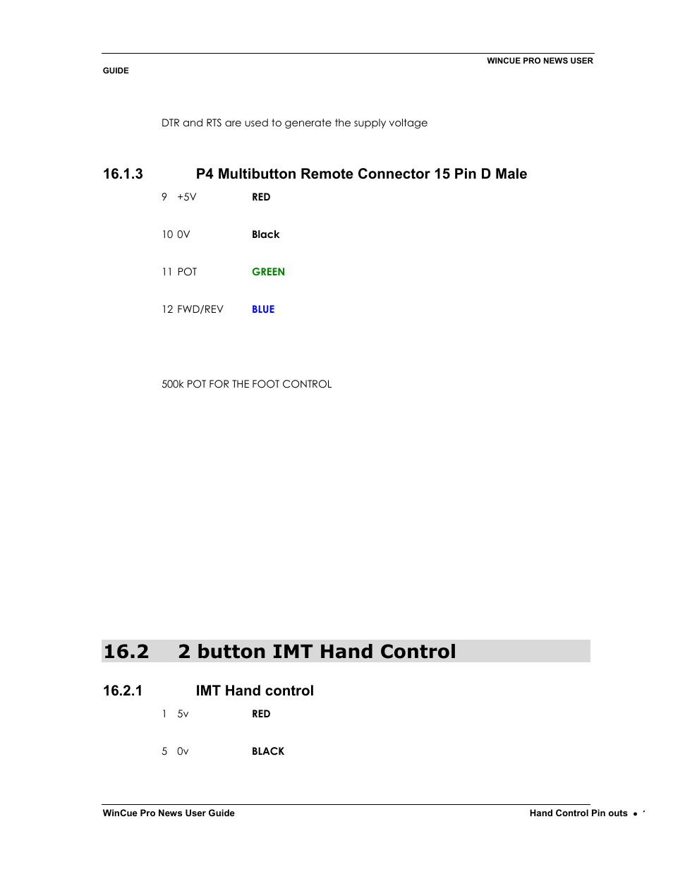 2 2 button imt hand control, 3 p4 multibutton remote connector 15 pin d male, 1 imt hand control | Autocue WinCue Pro News Version 1.3 User Manual | Page 160 / 168
