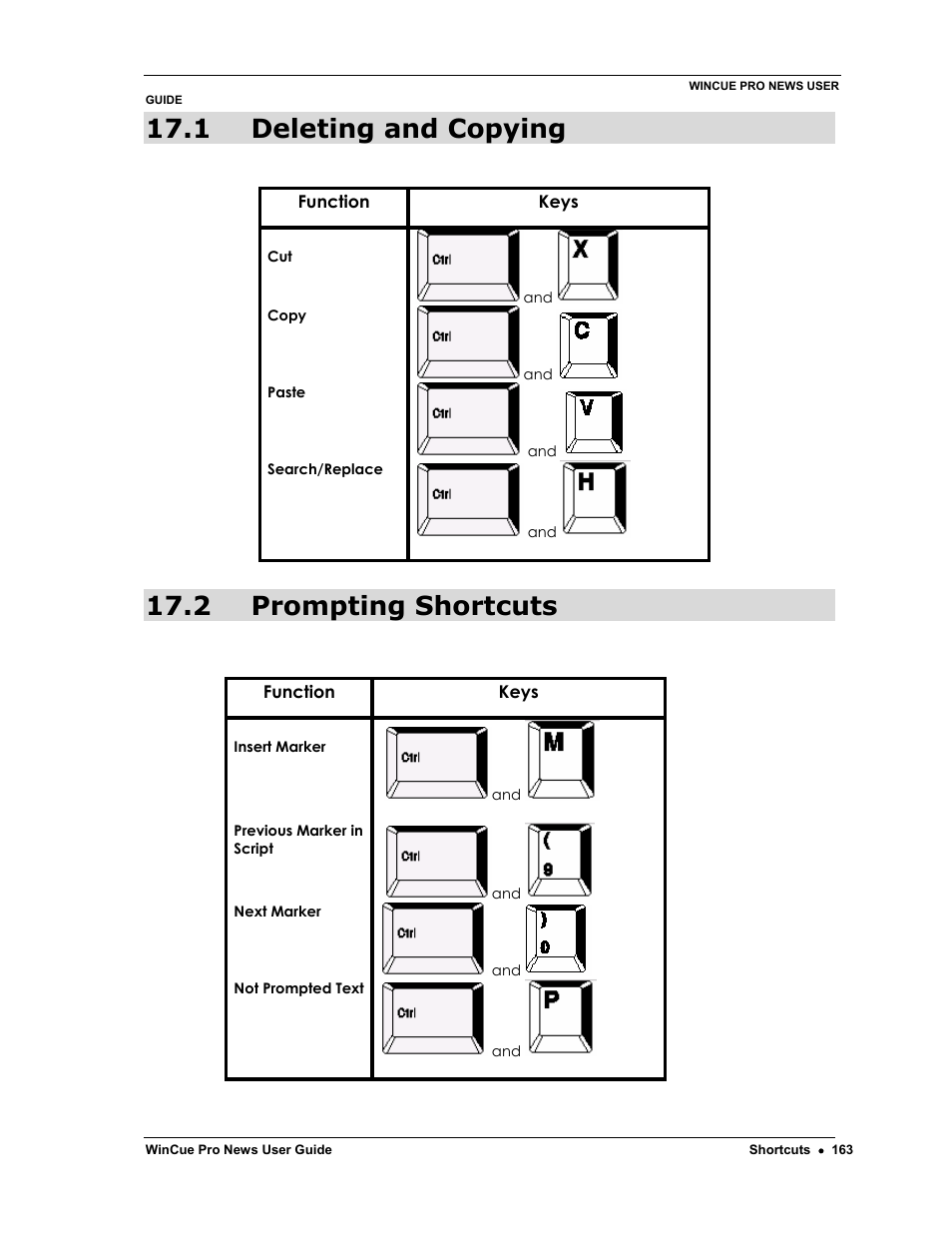 1 deleting and copying, 2 prompting shortcuts | Autocue WinCue Pro News Version 1.3 User Manual | Page 163 / 168