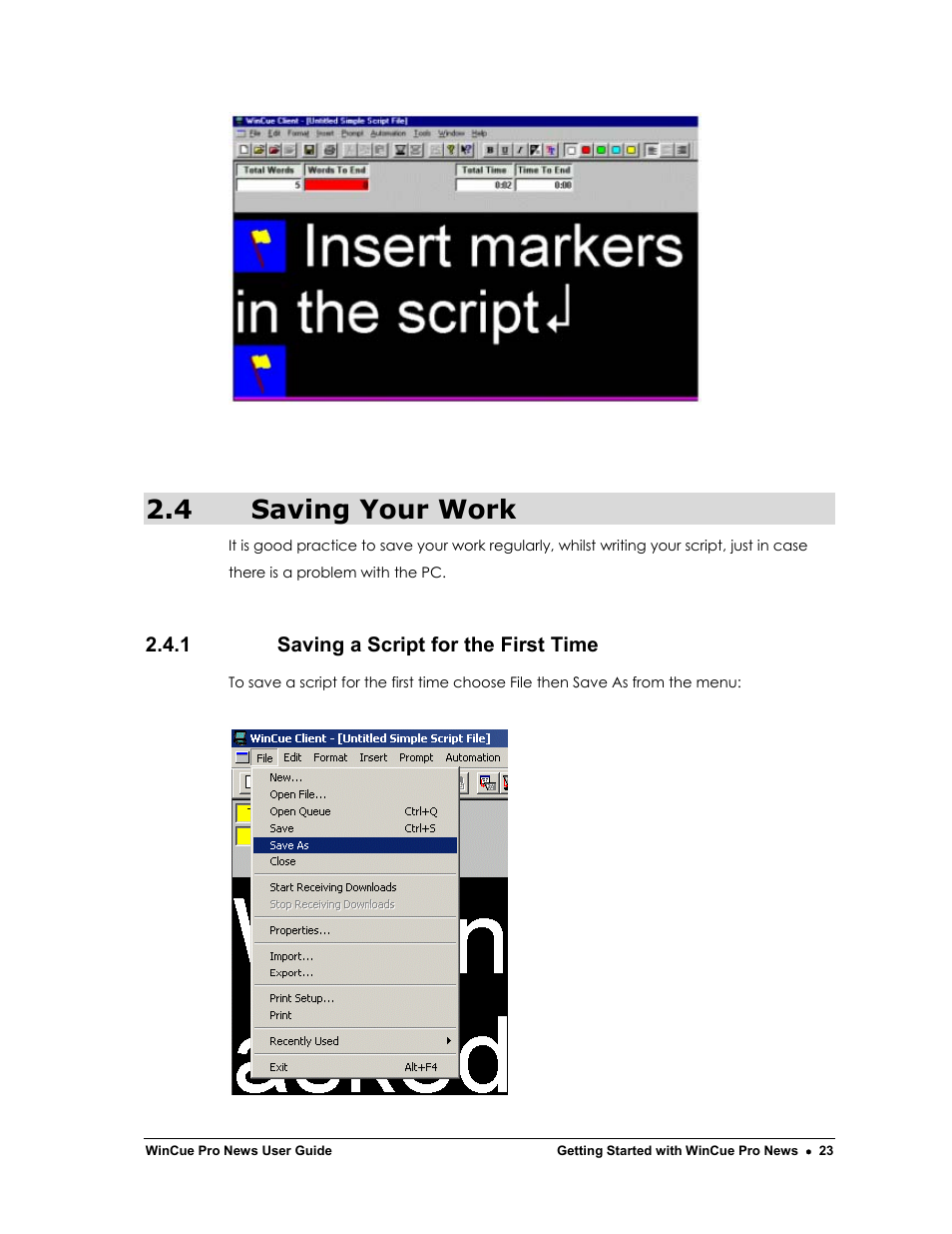4 saving your work | Autocue WinCue Pro News Version 1.3 User Manual | Page 23 / 168