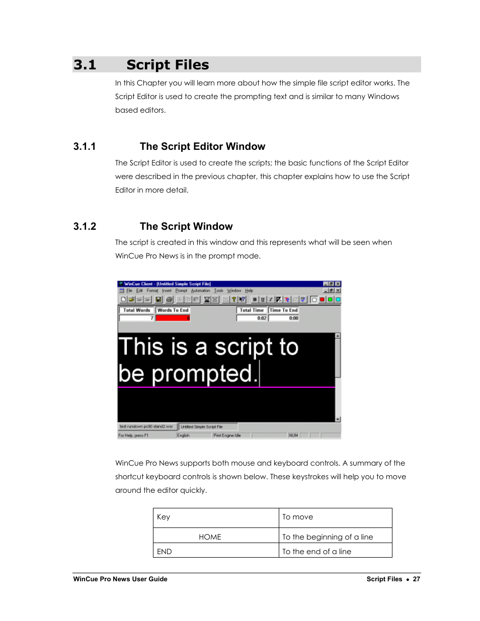 1 script files, 1 the script editor window, 2 the script window | Autocue WinCue Pro News Version 1.3 User Manual | Page 27 / 168