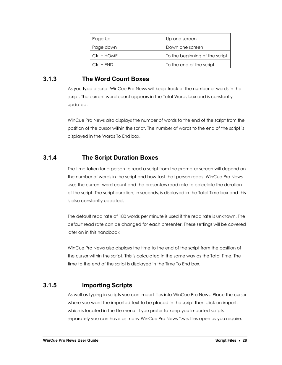3 the word count boxes, 4 the script duration boxes, 5 importing scripts | Autocue WinCue Pro News Version 1.3 User Manual | Page 28 / 168