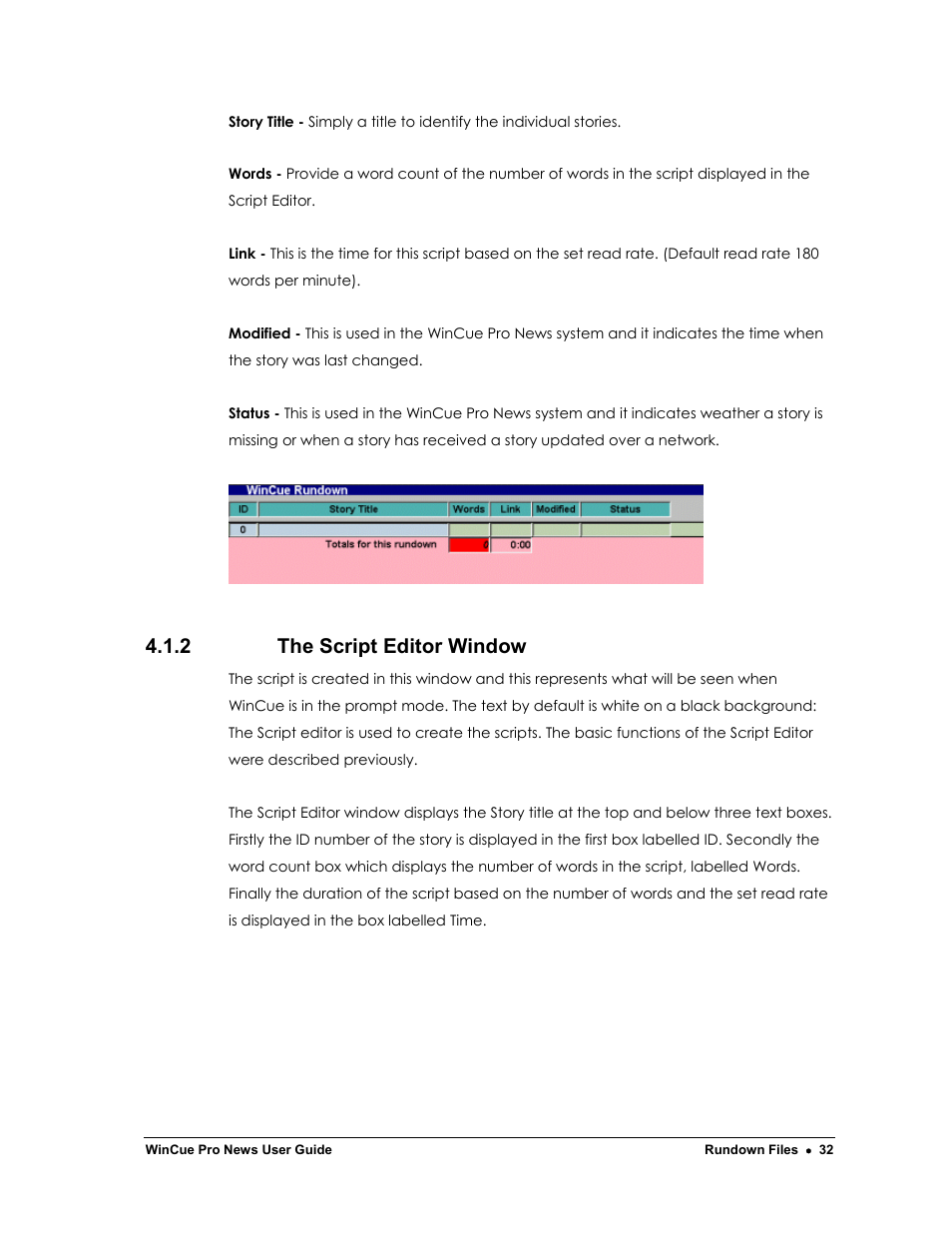 2 the script editor window | Autocue WinCue Pro News Version 1.3 User Manual | Page 32 / 168
