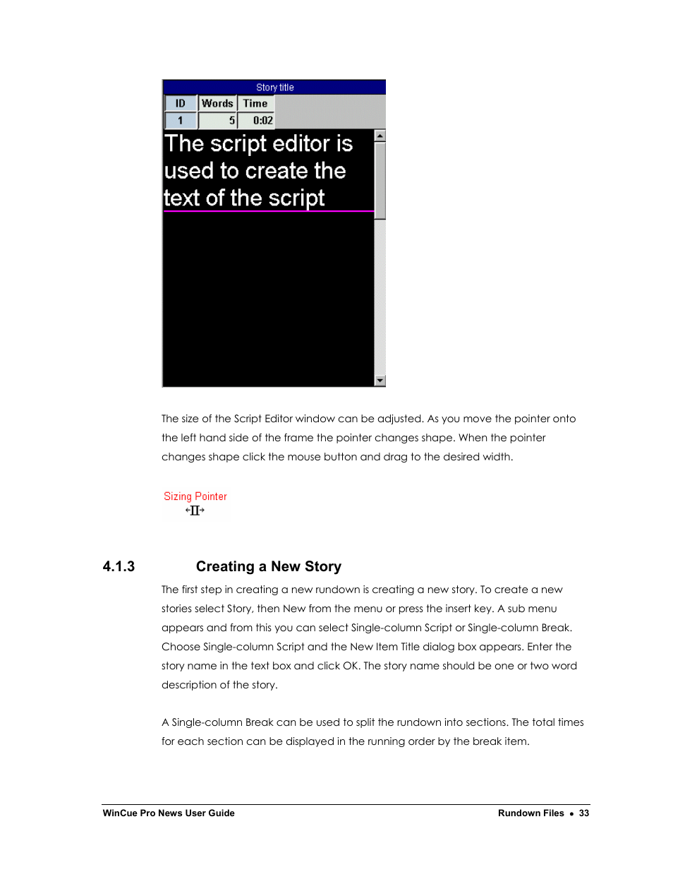 3 creating a new story | Autocue WinCue Pro News Version 1.3 User Manual | Page 33 / 168