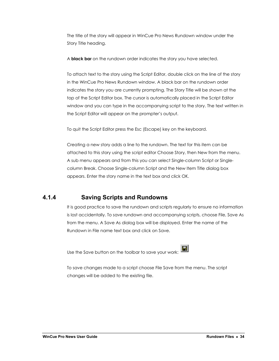 4 saving scripts and rundowns | Autocue WinCue Pro News Version 1.3 User Manual | Page 34 / 168
