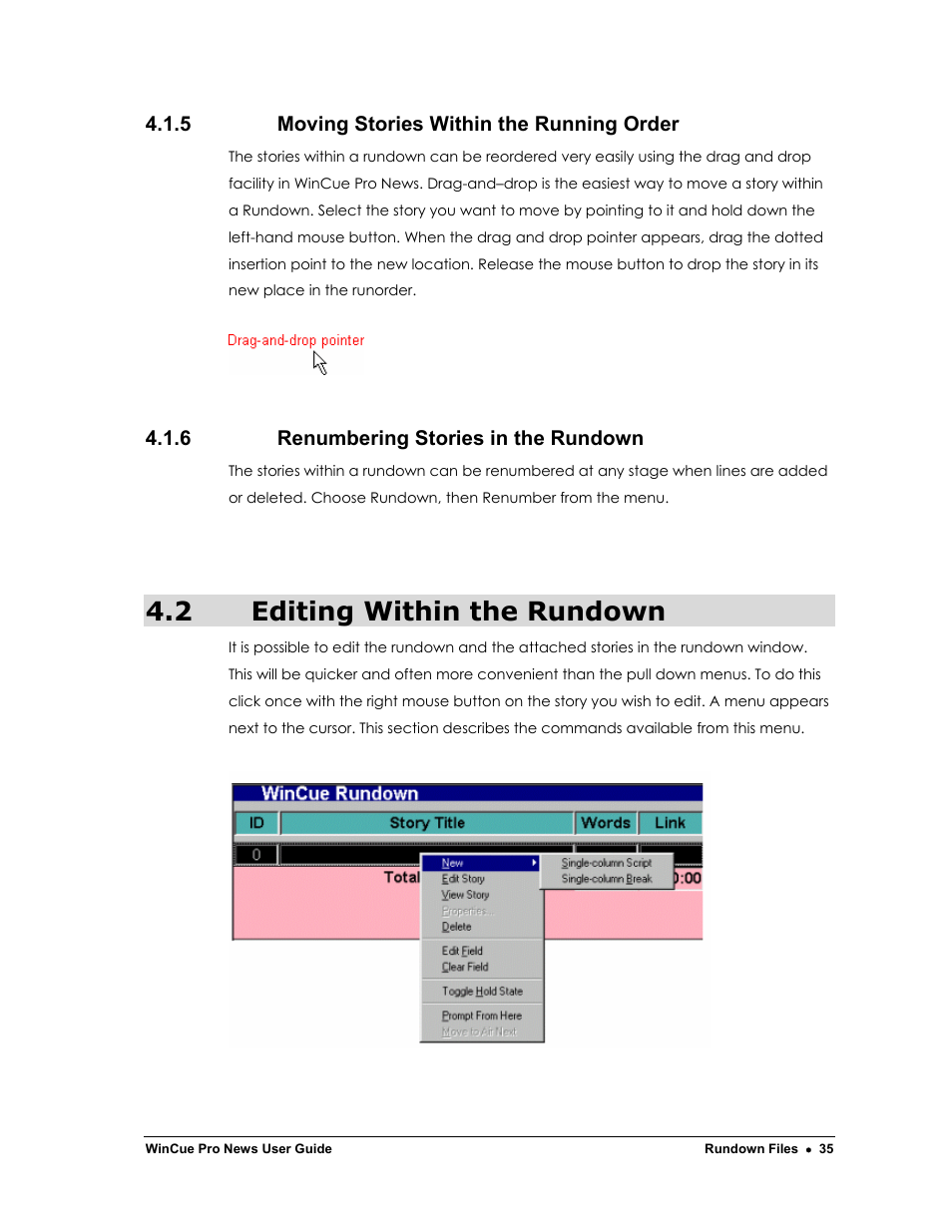 2 editing within the rundown | Autocue WinCue Pro News Version 1.3 User Manual | Page 35 / 168