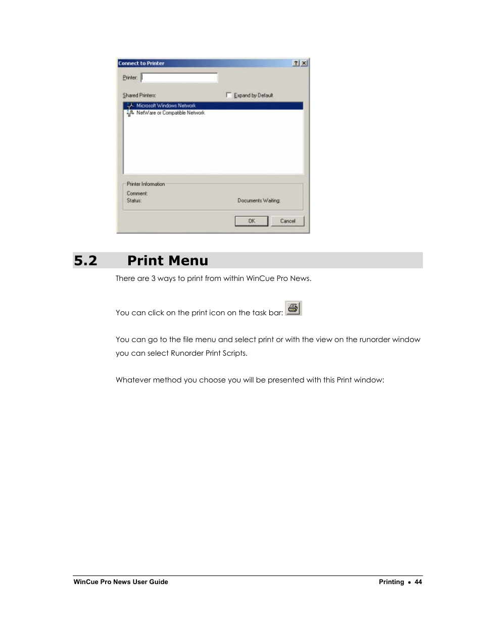 2 print menu | Autocue WinCue Pro News Version 1.3 User Manual | Page 44 / 168