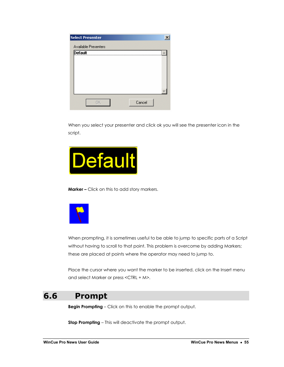 6 prompt | Autocue WinCue Pro News Version 1.3 User Manual | Page 55 / 168