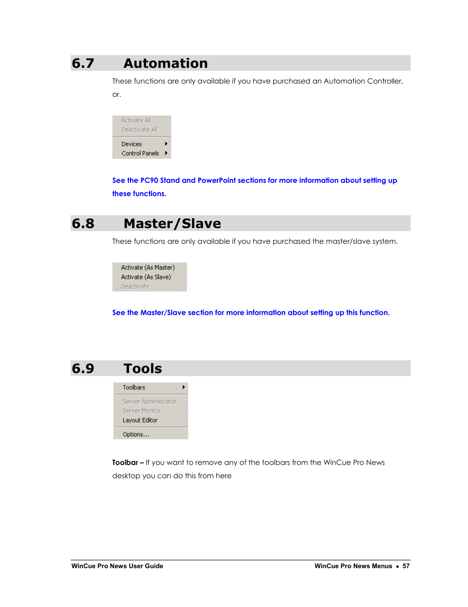 7 automation, 8 master/slave, 9 tools | Autocue WinCue Pro News Version 1.3 User Manual | Page 57 / 168