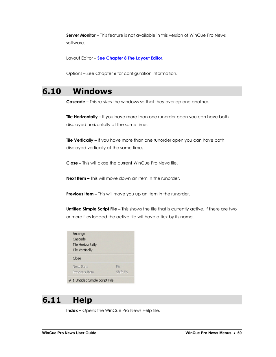 10 windows, 11 help | Autocue WinCue Pro News Version 1.3 User Manual | Page 59 / 168