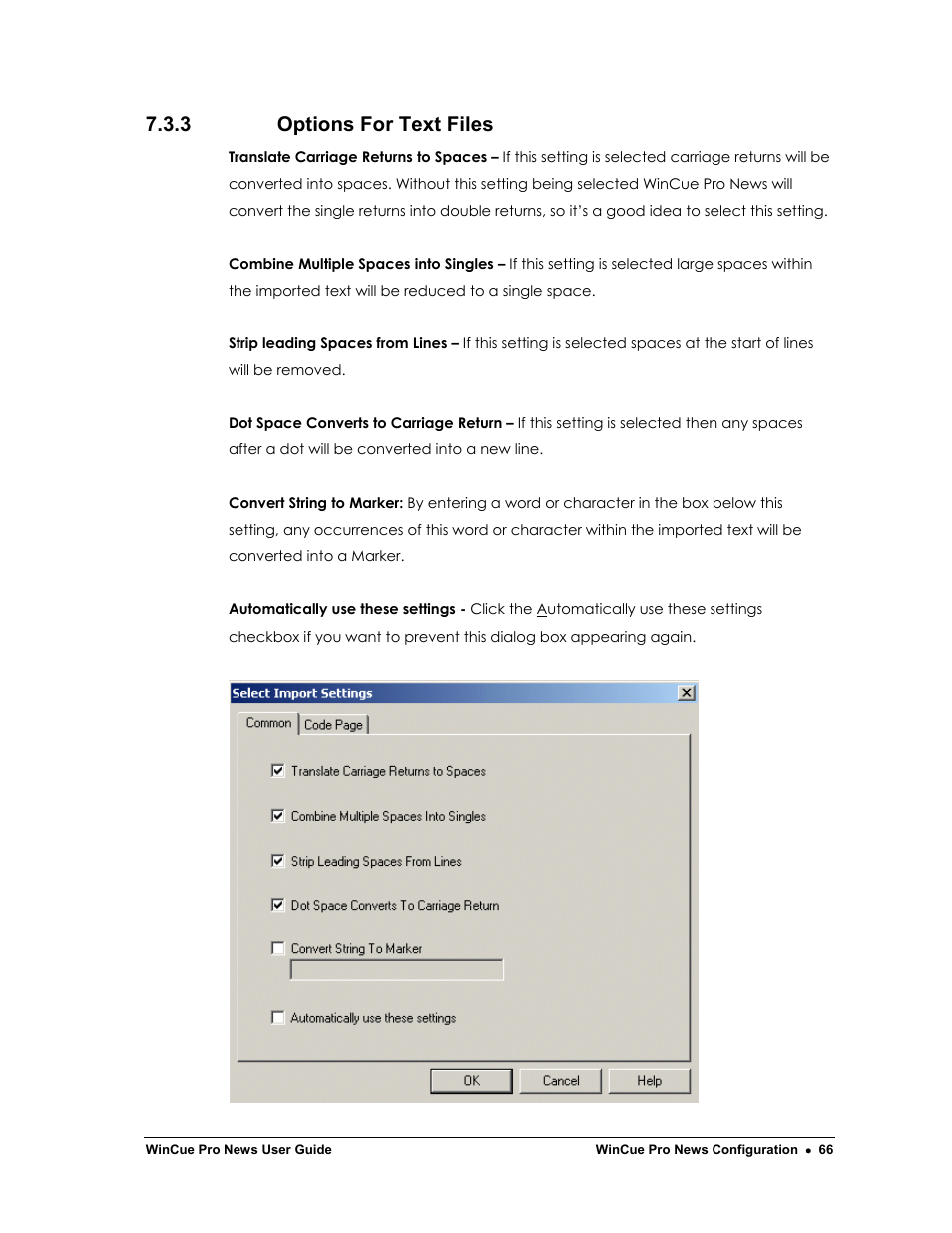3 options for text files | Autocue WinCue Pro News Version 1.3 User Manual | Page 66 / 168