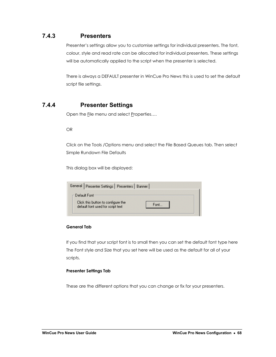 3 presenters, 4 presenter settings | Autocue WinCue Pro News Version 1.3 User Manual | Page 68 / 168