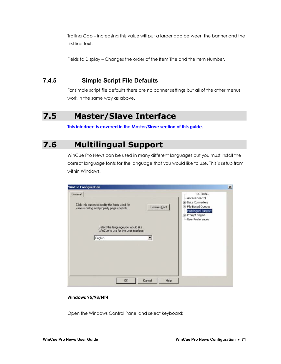 5 master/slave interface, 6 multilingual support | Autocue WinCue Pro News Version 1.3 User Manual | Page 71 / 168
