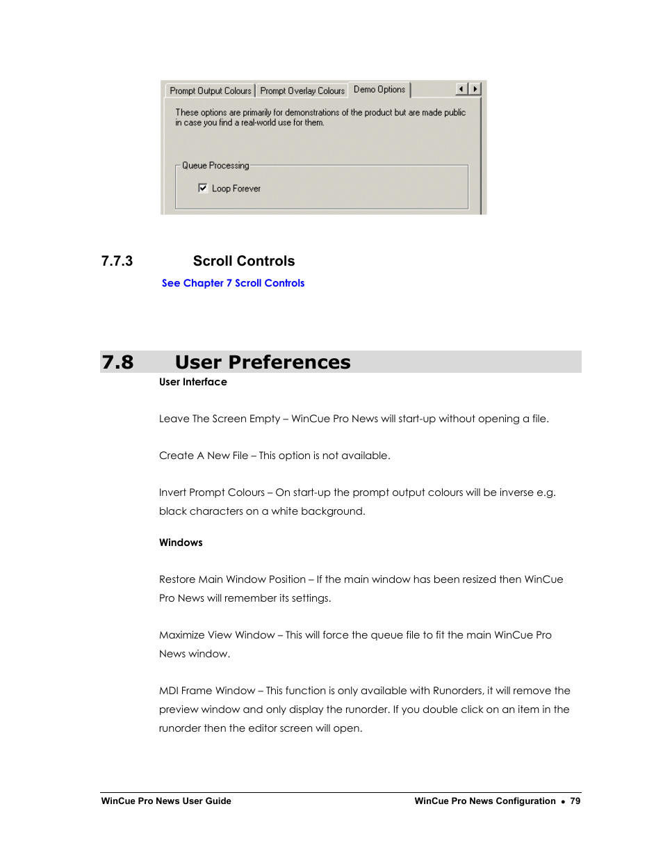 8 user preferences, 3 scroll controls | Autocue WinCue Pro News Version 1.3 User Manual | Page 79 / 168
