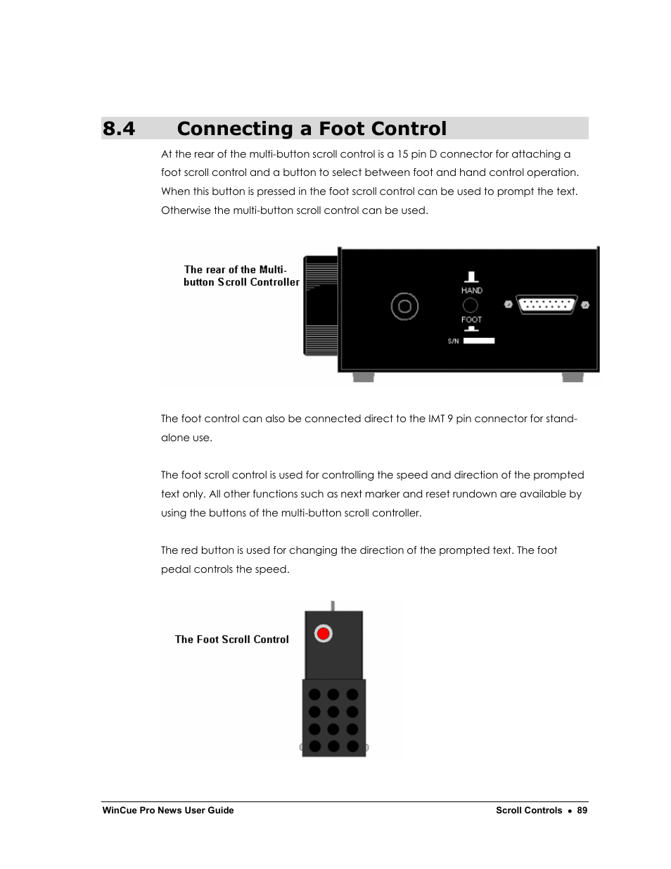 4 connecting a foot control | Autocue WinCue Pro News Version 1.3 User Manual | Page 89 / 168