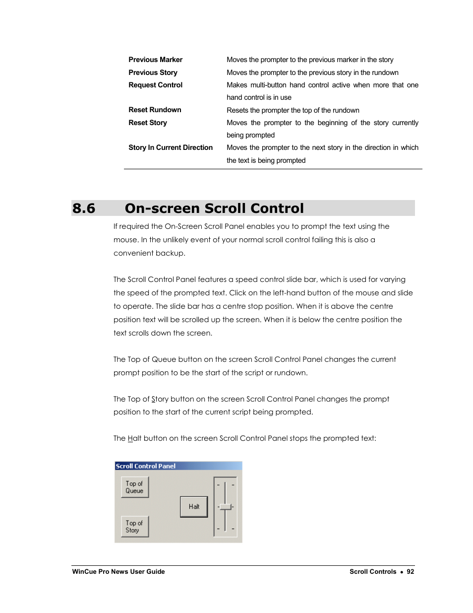 6 on-screen scroll control | Autocue WinCue Pro News Version 1.3 User Manual | Page 92 / 168